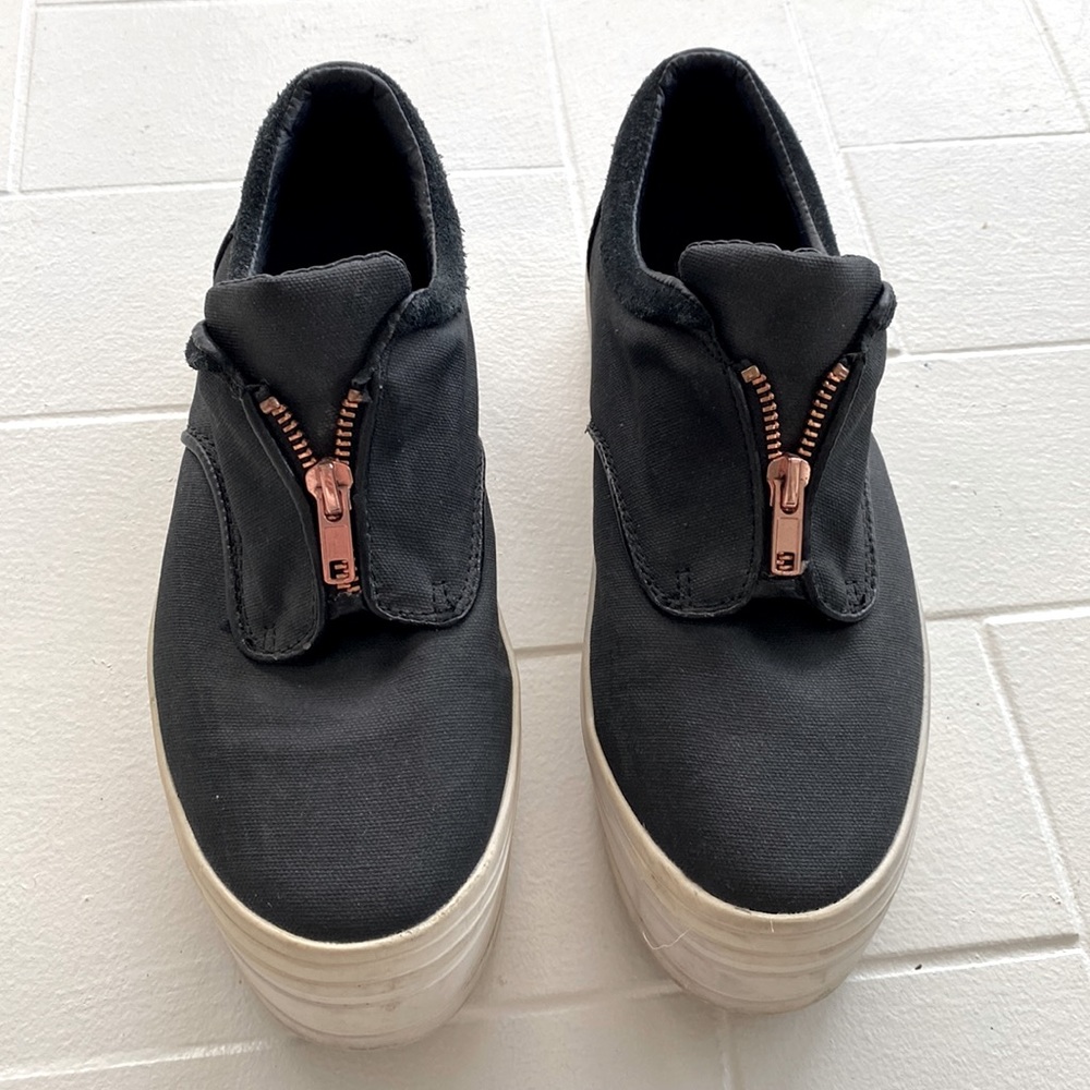 Black Canvas Slip-On Sneakers with Rose Gold Zipper